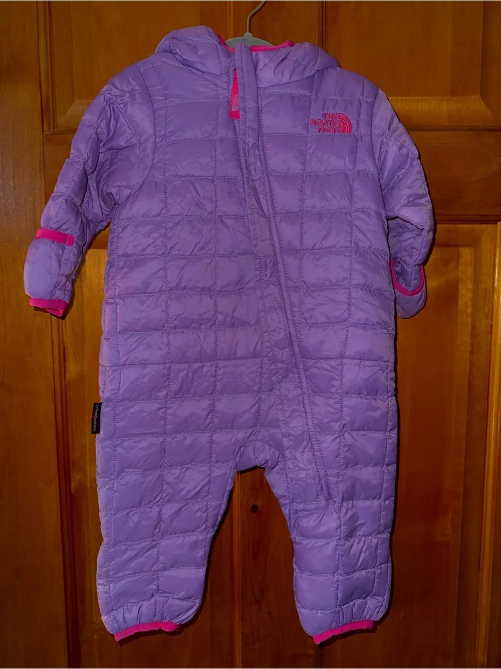The North Face Lavender Quilted Baby Snowsuit with Pink Trim
